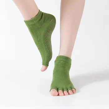 חדש לנשים יוגה גרביים נגד החלקה חמש אצבעות סיליקון חשופת גב Non-slip 5 הבוהן גרב בלט מכון כושר ספורט נוחות גרבי כותנה