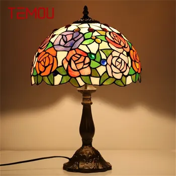 TEMOU טיפאני מנורת שולחן עבור חדר השינה עכשווי, יצירתי פרח להבין LED אור הביתה