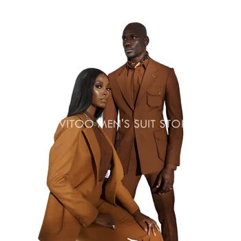 הזוג החדש של ללבוש Mens חום הגברת חליפות Slim Fit 2 חתיכות חתונה חליפות רשמית נשף להגדיר(ז ' קט+מכנסיים)עסקים בליזר