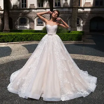 חדש שמלת נשף שמלת החתונה 2023 אפליקציות תחרה 2 ב 1 Vestido De Noiva שני חלקים לבנה כלה ללבוש רשמי עם להסרה הרכבת