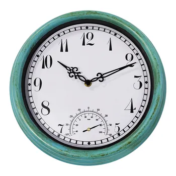 כלי רטרו עגול בצבע טורקיז מתכת אנלוגי שעון קיר שעון חול