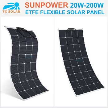 24% יעילות גבוהה Sunpower ETFE 20W-200W גמיש פאנלים סולאריים 12 v סוללה פאנלים סולאריים