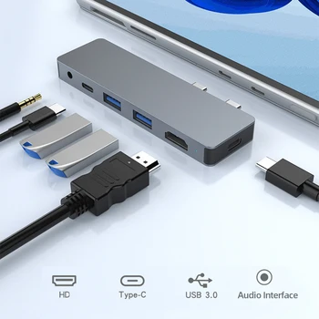 1PC סגסוגת אלומיניום USB 3.0 Hub תחנת עגינה ל-USB/SD TF קורא כרטיסי רשת Gigabit ממיר עבור Microsoft Surface Pro 4/5/6