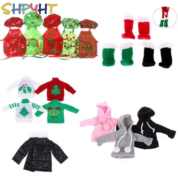 חג מולד שלג מגפי שדון בובה נעלי גרביים עבים לבשל כובע תחפושת חולצות סוודר שחור למטה מעיל בגדי בובה