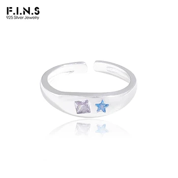 F. I. N. S קוריאנית יוקרה זירקון S925 כסף סטרלינג מרובע טבעת כוכב CZ פתח מתכוונן תכשיטי אצבע חלקה בסדר אביזרים