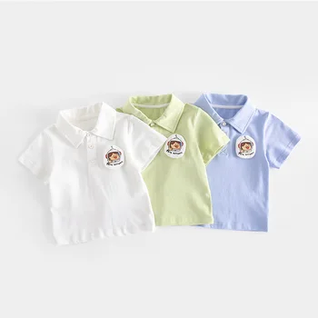 DAIPI כותנה בגדי ילדים V-כפתור מכתב להדפיס חולצה עבור בנות 2023 קיץ בגדי ילדות 2 8 שנה בגדי ילדים