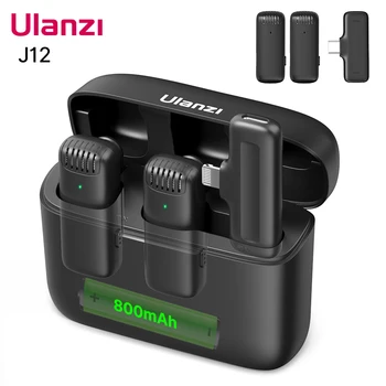 Ulanzi J12 מערכת מיקרופון אלחוטית עם 1 מקלט & 2 מיקרופונים 20M טווח שידור Built-in סוללה עבור הטלפון החכם