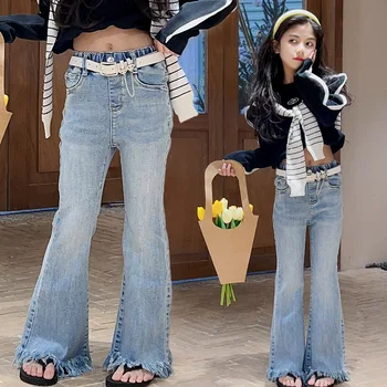 2023 החדשים הבנות מכנסי ג ' ינס אופנה האביב ילדים מכנסיים ארוכים 4-10 שנים.