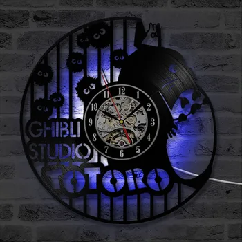 ויניל CD שיא שעון קיר קלאסי סטודיו ג ' יבלי אנימה טוטורו רטרו דקורטיביים אילם LED שעונים יצירתי שעון קיר בסגנון עתיק