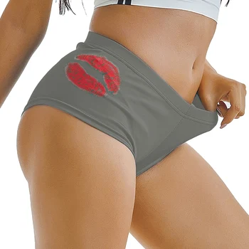 נשים יוגה מכנסיים מותן נמוכה רצועת גומי שפתיים אדומות הדפס מכנסי ספורט, מכנסי ג ' וגינג אימון כושר בועת התחת קצרים.