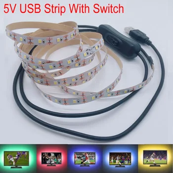 5V USB Power LED רצועת אור RGB /לבן/לבן חם 2835 3528 SMD HDTV TV מחשב שולחני מסך תאורה אחורית & הטיה תאורה עם מפסק