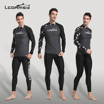 LCDRMSY גברים פריחה שומרים החוף שרוולים ארוכים גלישה שחייה גבי חולצות שאיפה להגדיר ספורט מים חדר כושר צלילה מהיר יבש UPF50+ Y781