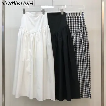 Nomikuma קוריאנית קיץ אלגנטי גבוהה המותניים אישה חצאיות אופנה טלאים סיבתי קו החצאית Faldas Mujer Moda 2023 חדש לחיים