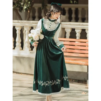 ארמון בסגנון רטרו חמוד לוליטה שמלות פאטאל אוהב פרע בעמידה צווארון אלגנטי המפלגה שמלת תחרה חלוק נשי רקמה השמלה