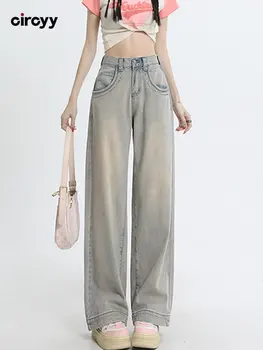 לנשים ג 'ינס גבוה Waisted ג' ינס מכנסיים רגליים רחבים משולבים מכנסיים ישר באורך מלא ג ' ינס 2023 אביב חדש אופנה אופנת רחוב Y2K