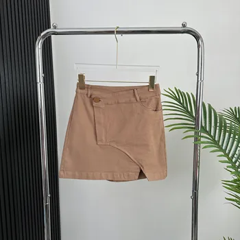 כפתור כיסים טלאים סימטרית דק קרקעיות צבע אחיד משרד ליידי מכנסיים קצרים חצאיות בגדי נשים רופף