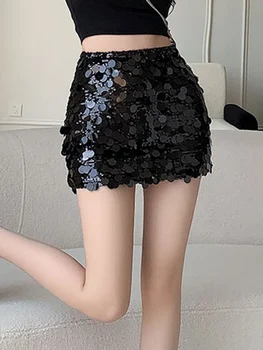 מזדמן Halfskirt גבוהה המותניים רזה נצנצים עטוף היפ חצאית קצרה 2023 קיץ חדש קוריאני אופנה בגדי נשים