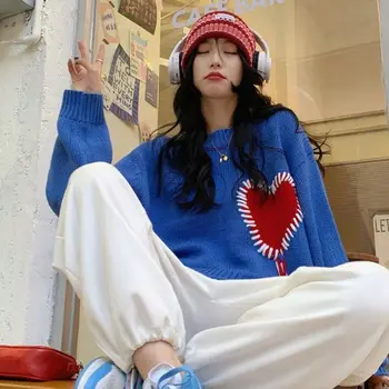 הגירסה הקוריאנית של הרחוב הראשי רטרו אוהב דקורטיביים סוודר סוודר נשים רופף Y2K מגמת ההגירה סגנון סרגה סוודר עליון
