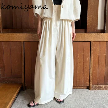 Komiyama אביב קיץ 2023 חדש לנשים מכנסיים רופפים מזדמנים מכנסיים Mujer גבוהה המותניים מכנסיים רכים מתאימים רחב הרגל המכנסיים