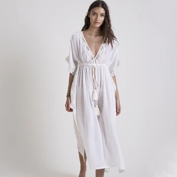 ביקיני סקסי חיפוי לבן כותנה טוניקה Cusual קיץ החוף להתלבש אלגנטי לנשים בתוספת גודל חוף ללבוש בגד לכסות Q1132