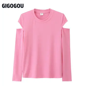 GIGOGOU מעצב אופנה נשים סוודר קוריאנית לגזור אישה סוודר סוודר גזרה נשית מכותנה מגשר חולצות טריקו S-3XL