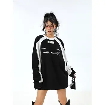 אופנה וינטג 'Y2k סווטשירט קפוצ' ונים אופנת רחוב התאמת החולצה הענקית אסתטי סגנון קוריאני קט היפי מעצב העליון