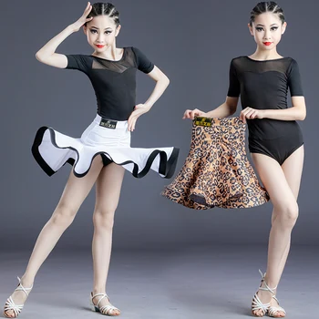 הילדים החדשים ריקודים לטיניים שמלה לנערות ביצועים ביגוד מקצועי התחרות בגדים פיצול גוף חצאיות חליפת קיץ