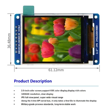 חדש 2.0 אינץ ' IPS מלא תצוגת TFT מסך LCD צבעוני מודול SPI טורית HD 240x320 RGB 65K צבעים