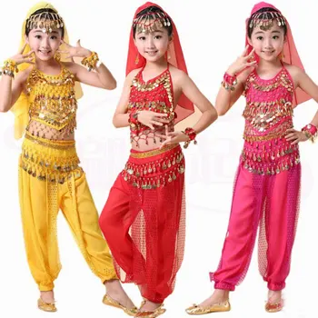 ילדה ריקודי בטן תלבושות לילדים ריקודי בטן להגדיר בנות בוליווד ההודי ביצועים בגדים עבודת יד ילדה הודו תחפושות
