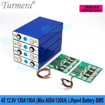 Turmera 4S 12.8 V 130A 180A מקס. 800A 1200A סוללת Lifepo4 BMS איזון 280mA על 3.2 V 90Ah 200Ah 280Ah 320Ah סוללת Lifepo4 להשתמש