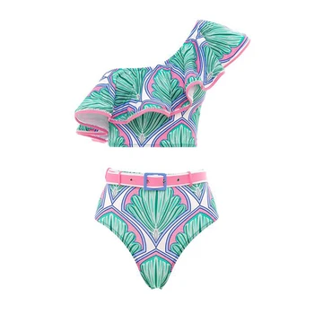 מודפס לפרוע אופנה פיצול בגדי נשים חוף ביקיני 2023 סקסי קיץ אלגנטיות Slim Fit משובץ הדפס פרחוני סטריאו הרצועה.