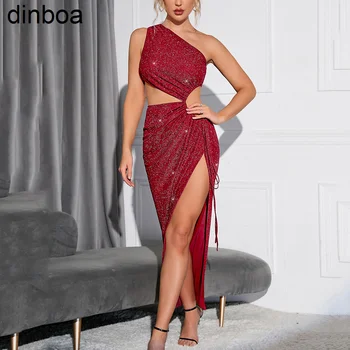dinboa 2023 שמלת קיץ לנשימה פאייטים שמלה אחת כתף ללא שרוולים ערב רב נשים שמלות סקסיות