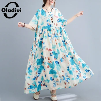 Oladivi גדול שמלה ארוכה לנשים 2023 הקיץ החדש מנופחים בגדי נשים מזדמנים חופשי בוהו שמלות גודל גדול 8887 5XL 6XL 8XL