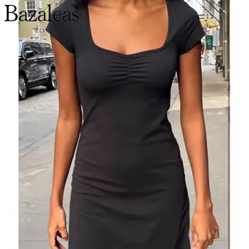 2023 bazaleas חנות traf אלגנטי שרוול קצר סלים BM גן שמלות ערב אלסטי שמלת הקיץ הרשמי בגדי נשים