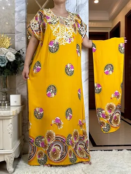 הקיץ אפריקה סגנון שרוול קצר שמלת האסלאם דאשיקי פרחוני הדפסה הזהבה כותנה גלימה הגברת דובאי מקסי מזדמן Abaya