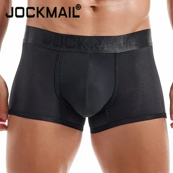 JOCKMAIL אופנה קלאסי של גברים תחתונים ספורטיבי לנשימה רשת תחתון בוקסר סקסי שקוף זכר תחתונים הומו נשי קצרים.