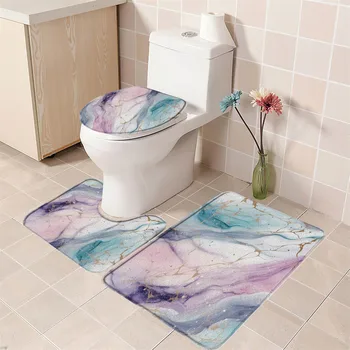 צבעוני מופשט שיש שטיחון לאמבטיה מרקם אבן לפצח יצירתי אמנות כחול ורוד רחצה מודרני שטיחים כיסוי האסלה שטיח 3pcs/סט