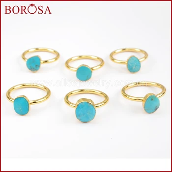 BOROSA 5/10PCS חדש צבע זהב Freeform טבעי כחול אבן טבעות טבעי Turquoises הטבעת עבור נשים בנות Druzy תכשיטים G1513