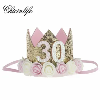 Chicinlife 1Pcs 30 גיל יום ההולדת פרח הכתר למבוגרים מסיבת כובע לשיער הכתר Hairband חתונה קישוט אספקה