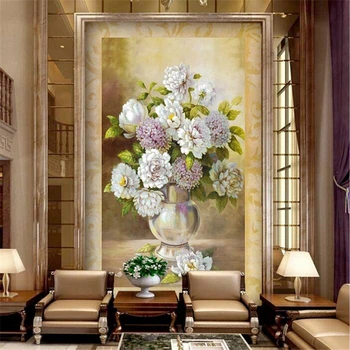 wellyu אישית רקעים 3d קלאסית אגרטל פרחים ציור שמן ארקייד במעבר обои הטלוויזיה רקע קיר נייר 3d המסמכים דה parede