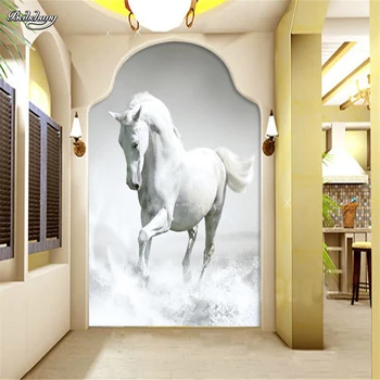 beibehang תמונה מותאמת אישית טפט 3d סוס לבן דוהר בסלון טלוויזיה רקע ציור קיר נייר המסמכים דה parede פארא-קוורטו.