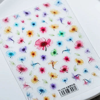 טבעי 3D שקוף בצבעי מים פרח רוז דבק עצמי נייל ארט מדבקות 5D רך הקלה ציפורניים קישוט מדבקה DIY הסיטוניים