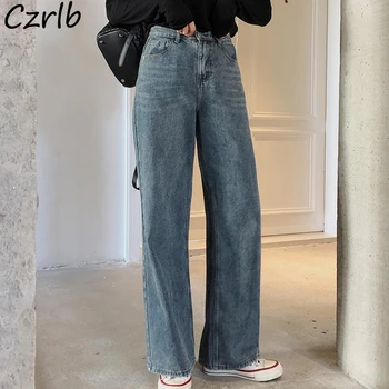 ג 'ינס נשים וינטאג', רטרו רופף פנאי רחב הרגל ליידי אלגנטית מכנסיים בסגנון קוריאני אופנה חמים מדי יום בגדים סתיו ג ' ינס BF