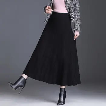 נשים 2021 סתיו אופנה מוצק צבע קו חצאיות הנשי החדש גבוהה המותניים חופשי חצאיות בנות ארוך חם סרוגים חצאיות M851