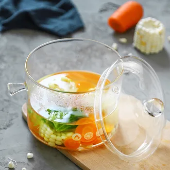 יצירתי שקוף עמיד בחום זכוכית להתבשל בסיר משק הבית מרק חלב להרתיח מים בסיר תנור גז Binaural קערת סלט שולחן